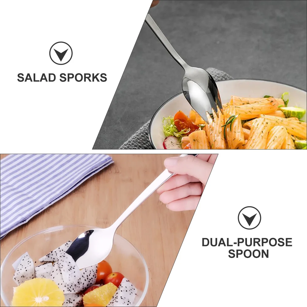 

6 pcs Stainless Fork Spoon Set Convenient Sporks for Instant Noodle Outdoor Salad Kitchen Bar Stainless Steel Sporks Cutlery