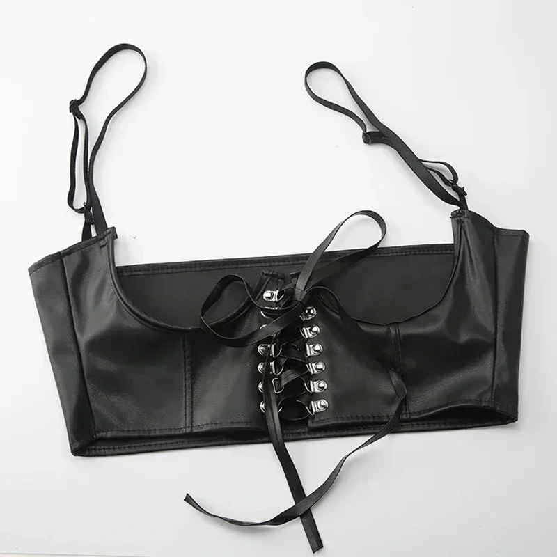 Women Corset Waist Support Gothic PU Leather Crop Top Lace-up Bandage Waist Bodyshaper Decorative Corset Women Accessory