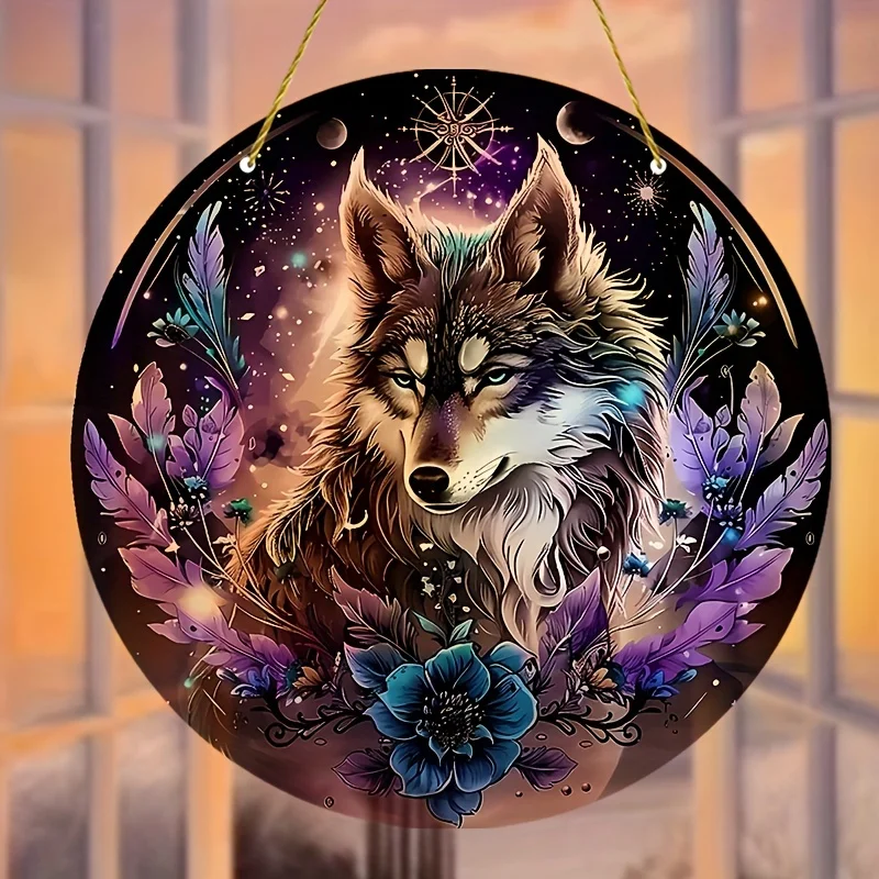 Mysterious Wolf Window Hanging Sun Catcher,Acrylic Plaque Sun Catcher,Wolf Gift,Gift for Mom,Family,Outdoor,Garden,Party Decor