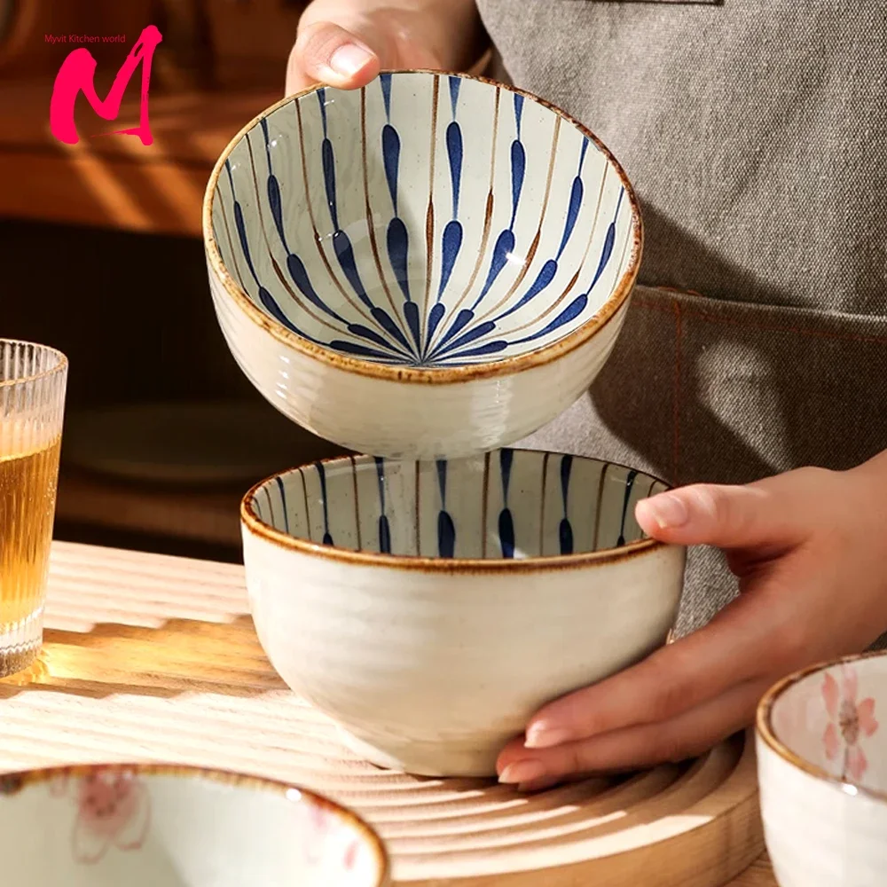 

5 Inch Japanese Ceramic Rice Bowl Set Heat-resistant Dessert Snack Bowl Microwave Safe Kitchen Noodle Bowl Tableware Set