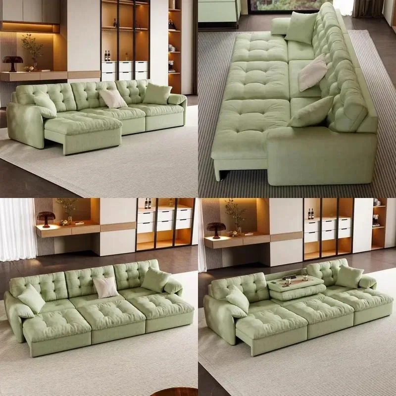 Electric Recliner Sofa Scratch Resistant Fabric Cloud Shaped Design Compact Three Seater for Small Living Rooms