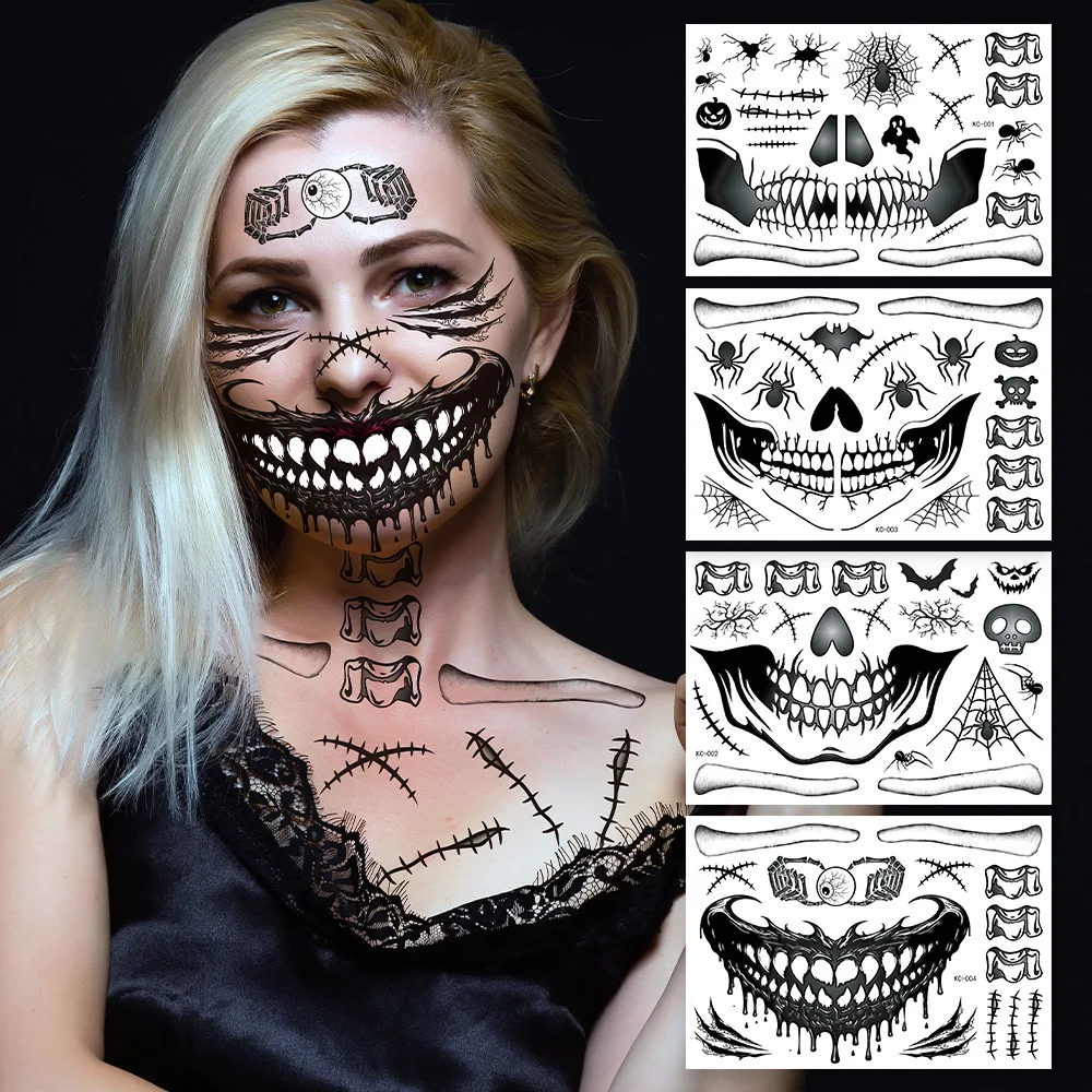 

Waterproof Temporary Tattoo Stickers for Halloween Face Makeup Funny Big Mouth Spider Fake Tattoo for Women Men Saints' Day