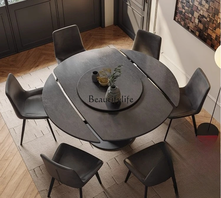 Italian minimalist rock slab dining table Modern simple retractable square and round dual-purpose dining table