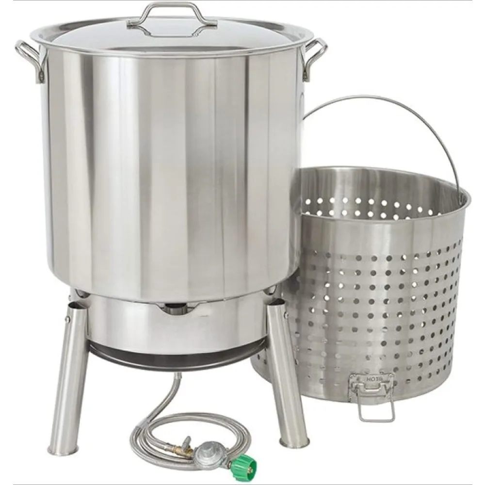 Stainless Steel Boiler Cookware Kit features 82-qt stainless steel boiler with lid, cooking basket with helper handle