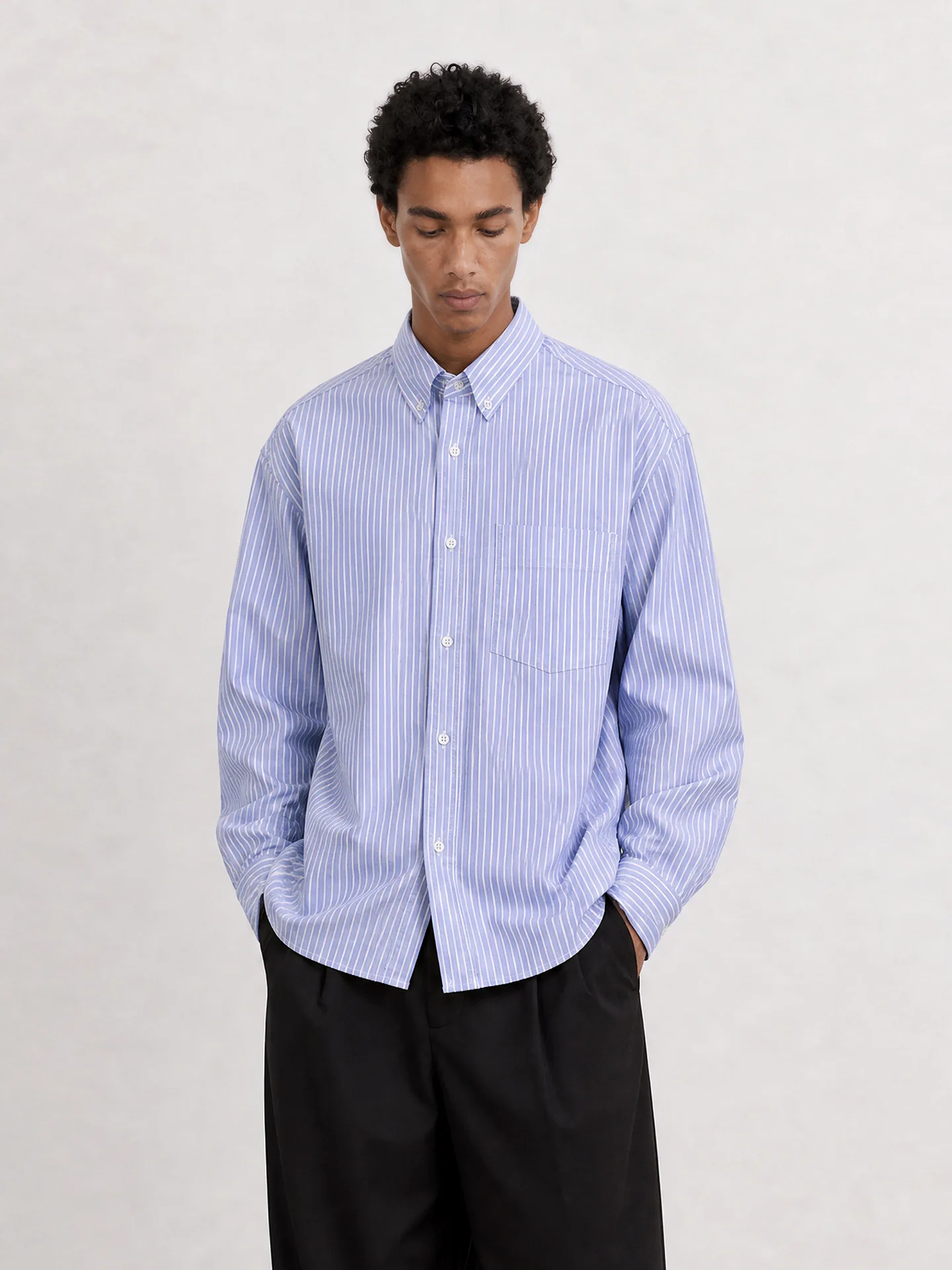 Men's Loose Fit Oxford Cloth Shirt Lightweight Breathable Striped Pattern Casual Long Sleeve  Collar Daily Wear Cotton