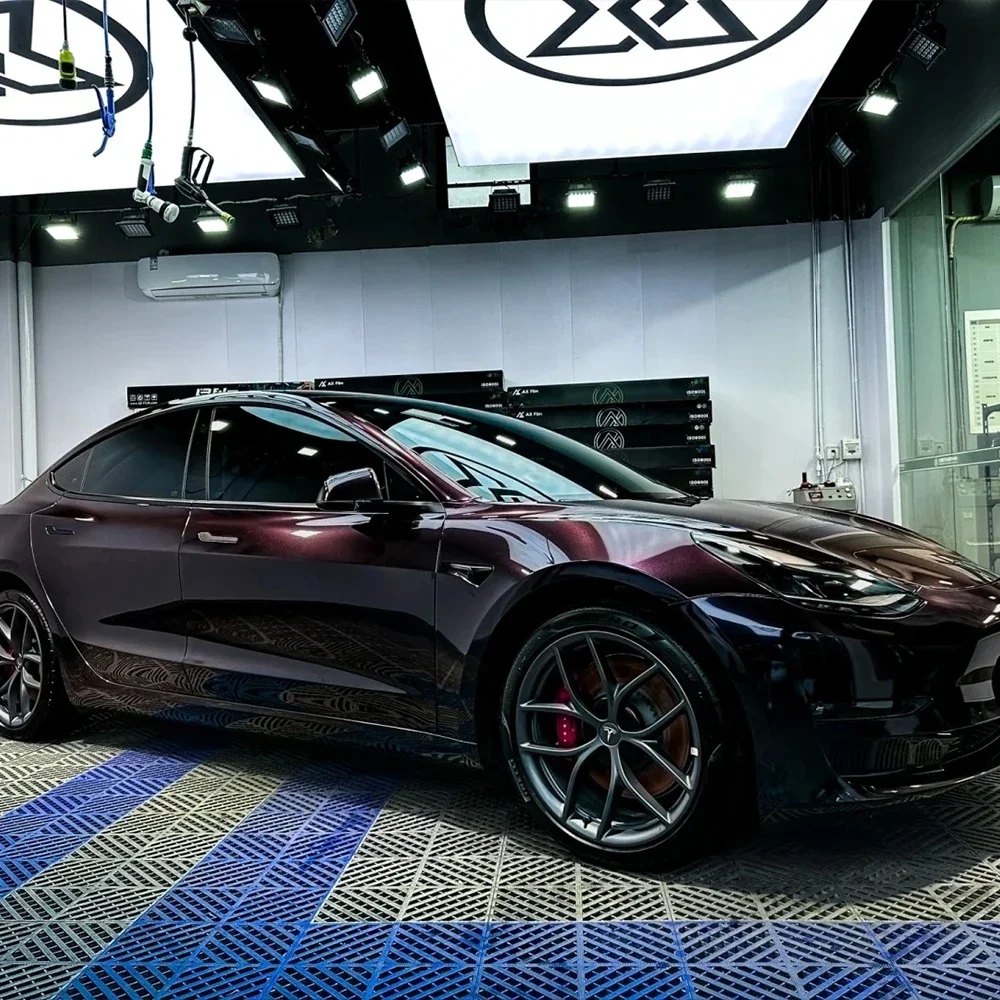 2025 Auto Wrap1.52*17m Roll PET Liner Glossy Metallic Dark Purple Car Color Changing  Gentian Violet Car Wrap Film