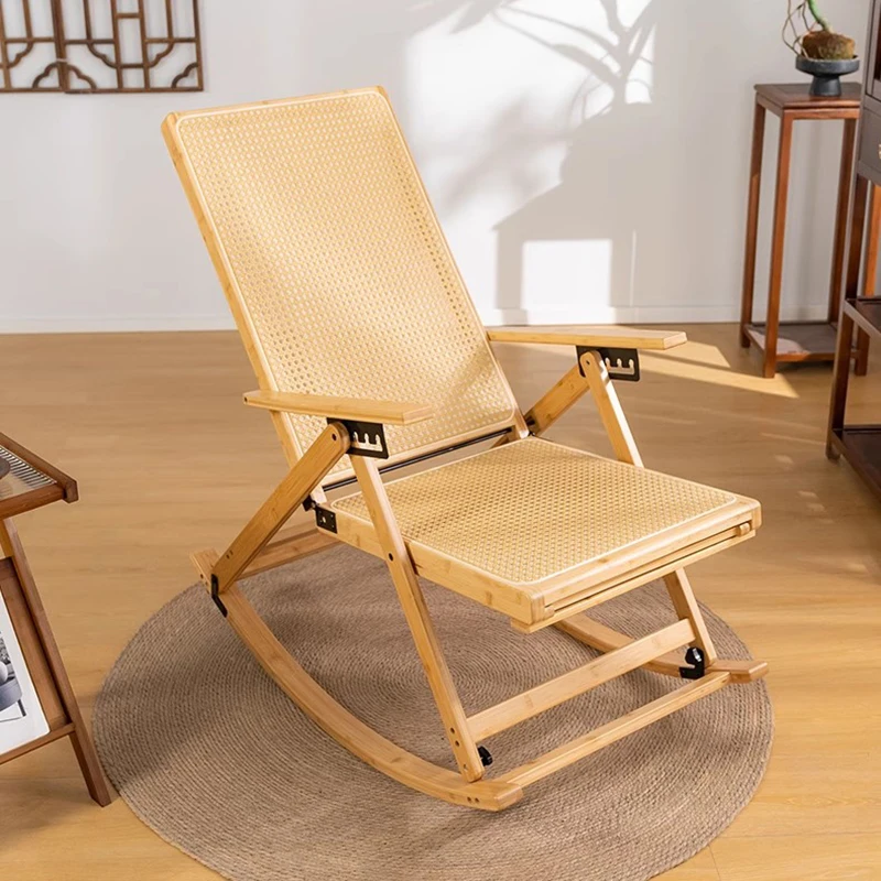 Sillas de salón de ratán de lectura, Tumbonas modernas con brazo mecedora, sillas de salón de madera = Sillon relajante, muebles de estilo chino