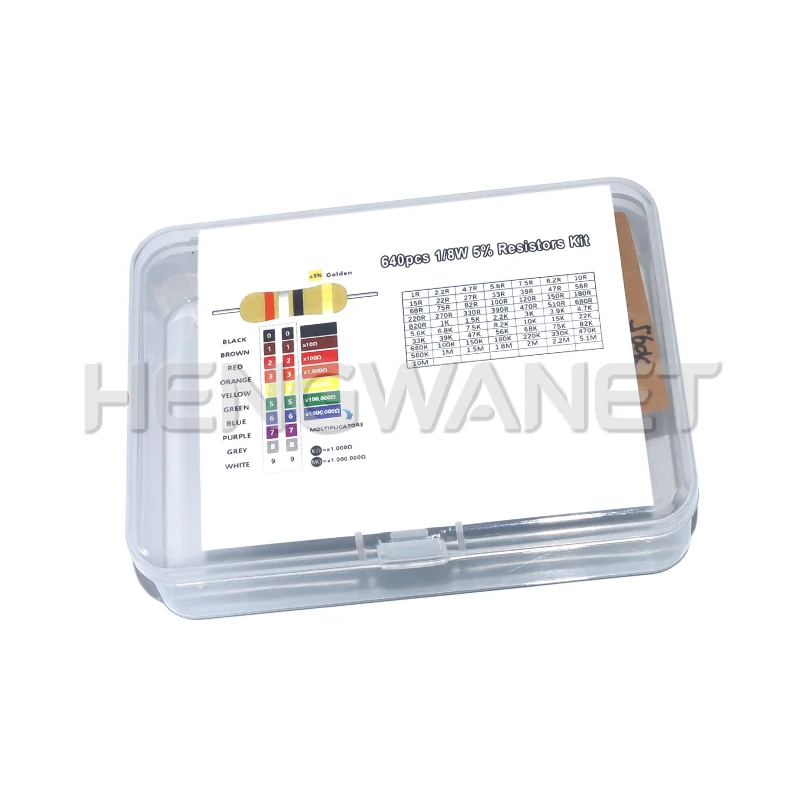 1/8W 5% 640pcs 64 Values 1R - 10MR 0.125W Carbon Film Resistors Assorted Kit Set