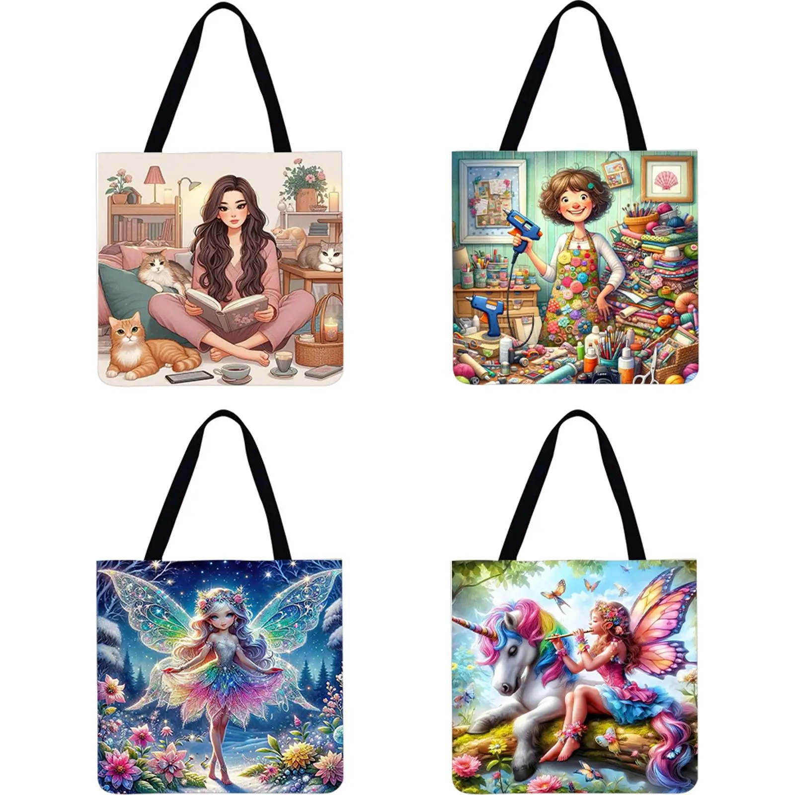 

Набор из 4 льняных сумок-тоут для девочек, вместительные женские сумки через плечо для шопинга