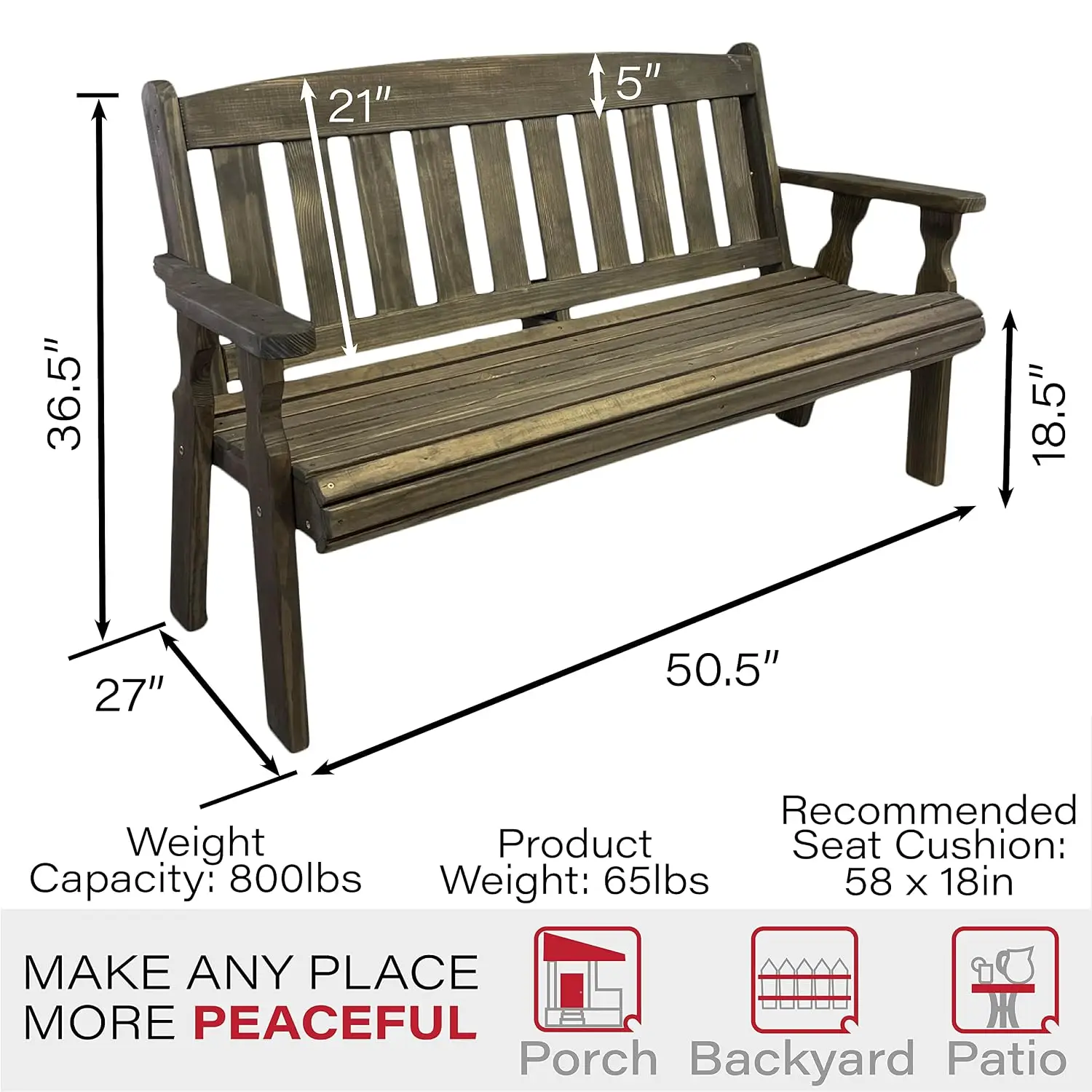 Outdoor Heavy Duty 800 LB Mission Pressure Treated Garden Bench(4 Foot, Dark Walnut Stain)