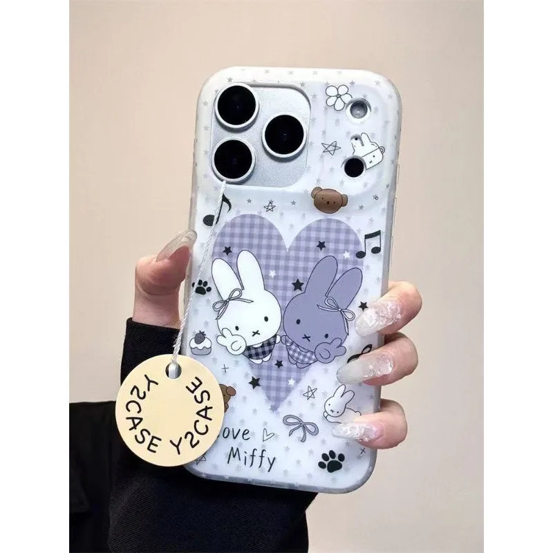 New Miffy Phone Case All Inclusive Soft Shell Anti Drop Cartoon Cute Plaid Love for IPhone 17 16 15 14 13 12 11 X Pro Max Air