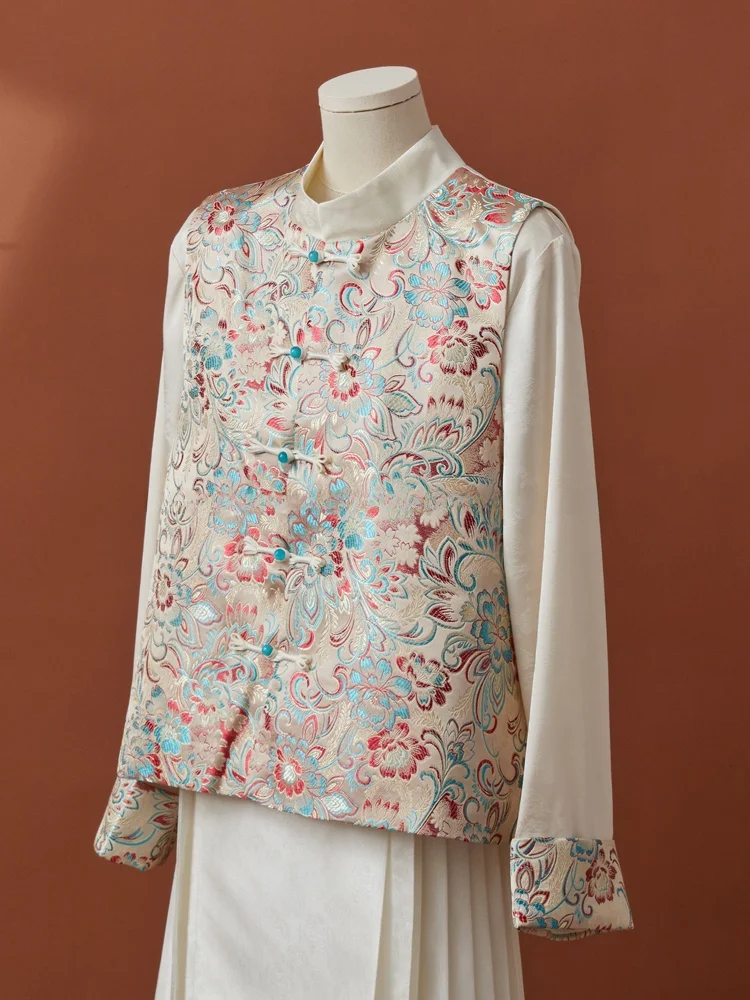 

Spring 2025 Women's irt Jaet Heavy Embroidery Button Stand Collar Layering Chinese National Sle Busin Commute