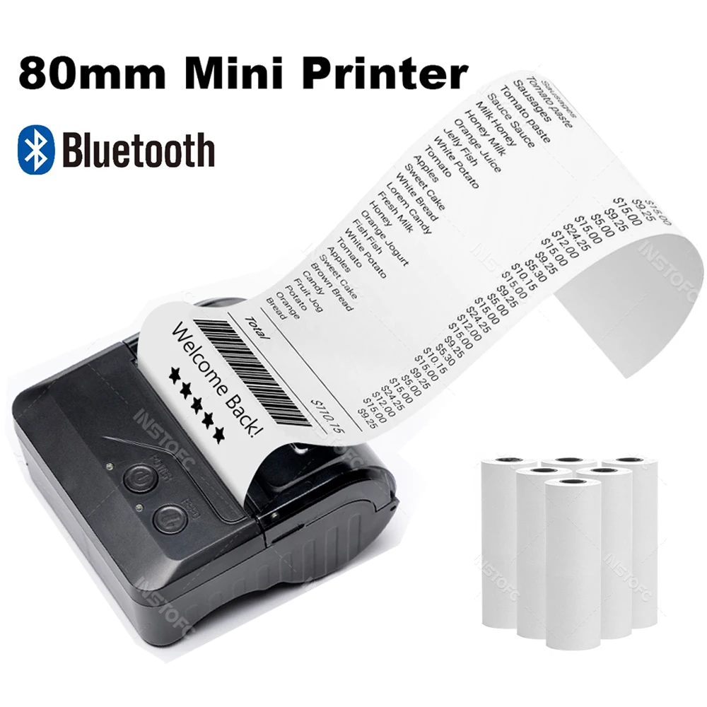 Wireless Mini 80mm Bluetooth Portable Thermal Receipt Printer Mobile  Android iOS PC Pocket Bill Makers POS Impresora