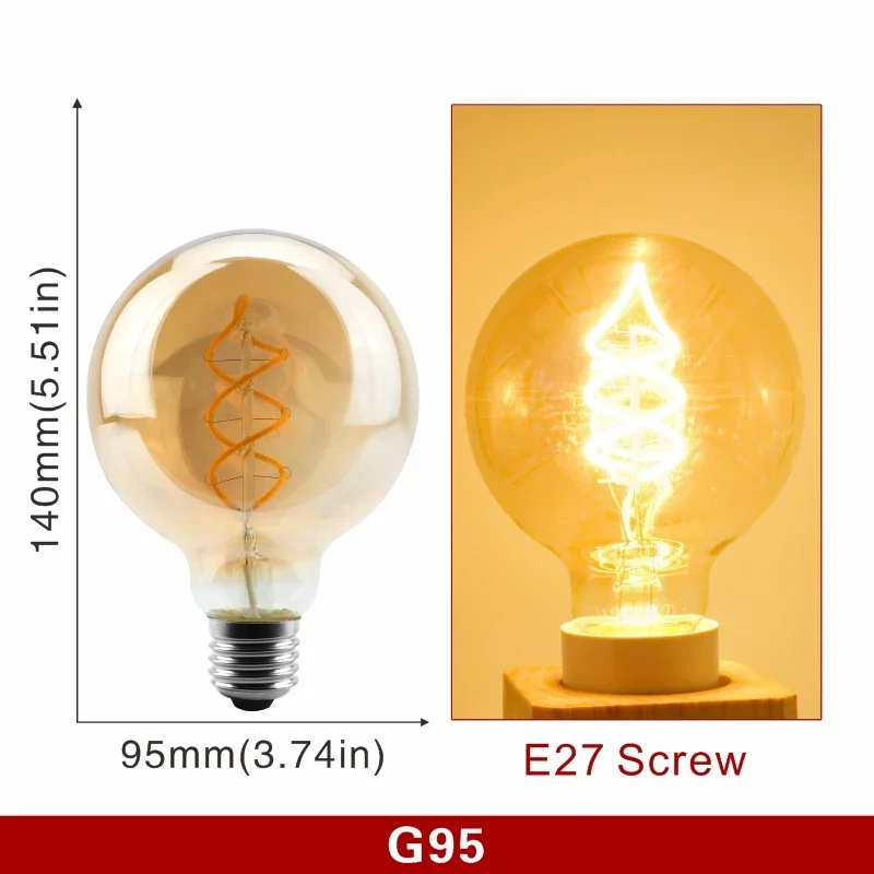E14 E27 Retro LED Spiral Filament Glühbirne 4W Warm Gelb 220V C35 A60 T45 ST64 T185 T225 G80 G95 G125 Vintage Edison Lampe