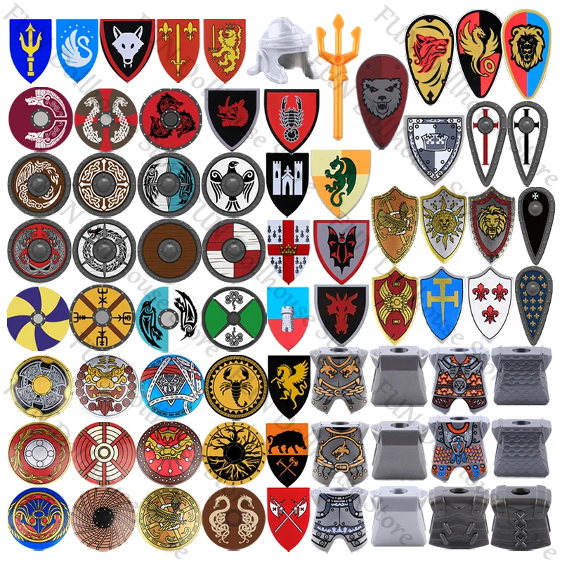 

Medieval Military War Castle Knight Figures Shield Armor Building Block Army Warrior Helmet Weapon MOC Accessories Brick Boy Toy