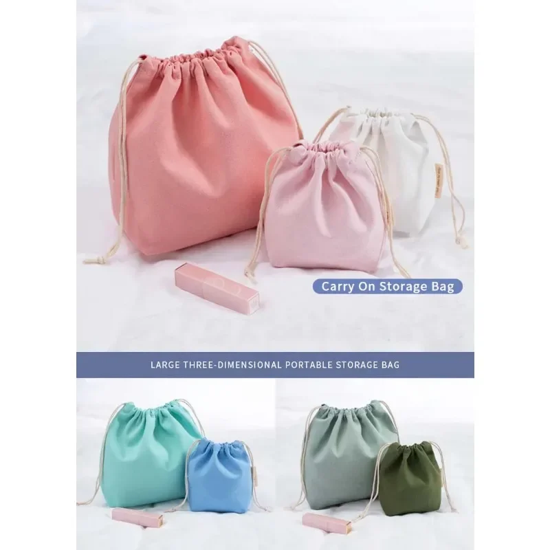 27*20cm Solid Drawstring Bag Pockets Eco Reusable Canvas Shopping Bags Women Travel Storage Bag Cotton Tote Pouch Jewelry Bag