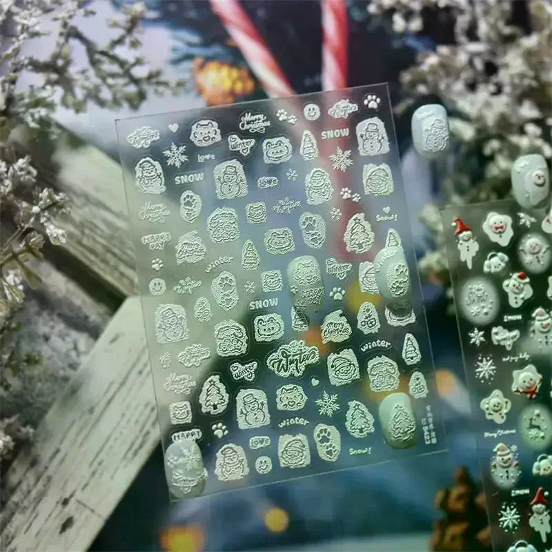 Lindo estilo navideño arco copo de nieve muñeco de nieve árbol de Navidad pegatinas para decoración de uñas pegatinas impresas para decoración de uñas para mujeres regalos