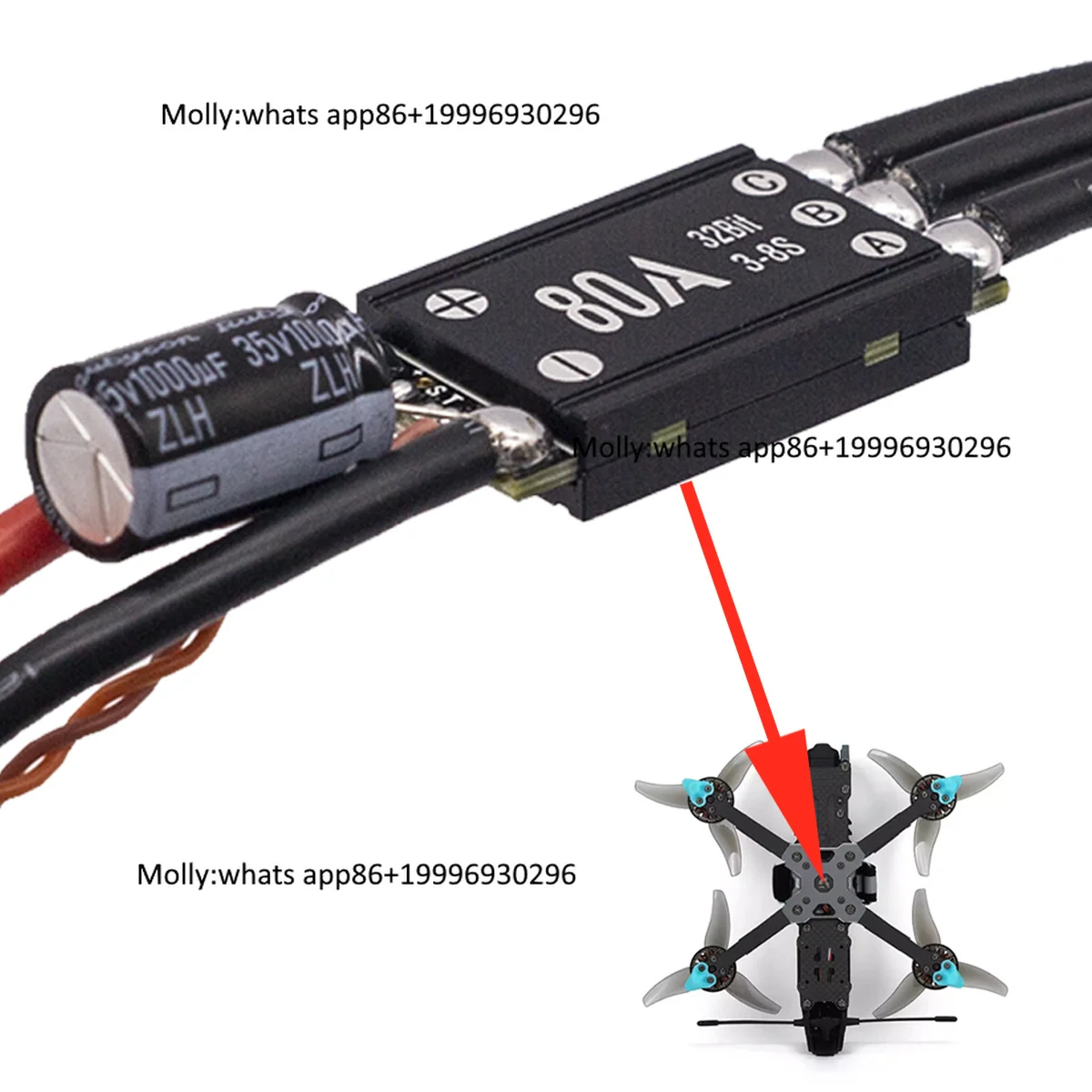 APISQUEEN 8s Feather 80A ESC BLHeli_32 Model Aircraft Electronic Speed Controller for X-Class/Narrow-Arm FPV Racing Drones