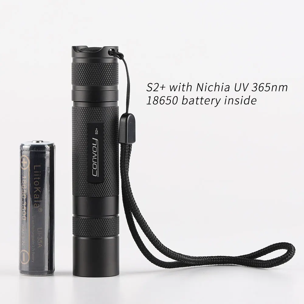 Convoy-蛍光灯LED懐中電灯,S2 uv 365nm,18650紫外線,18650バッテリー