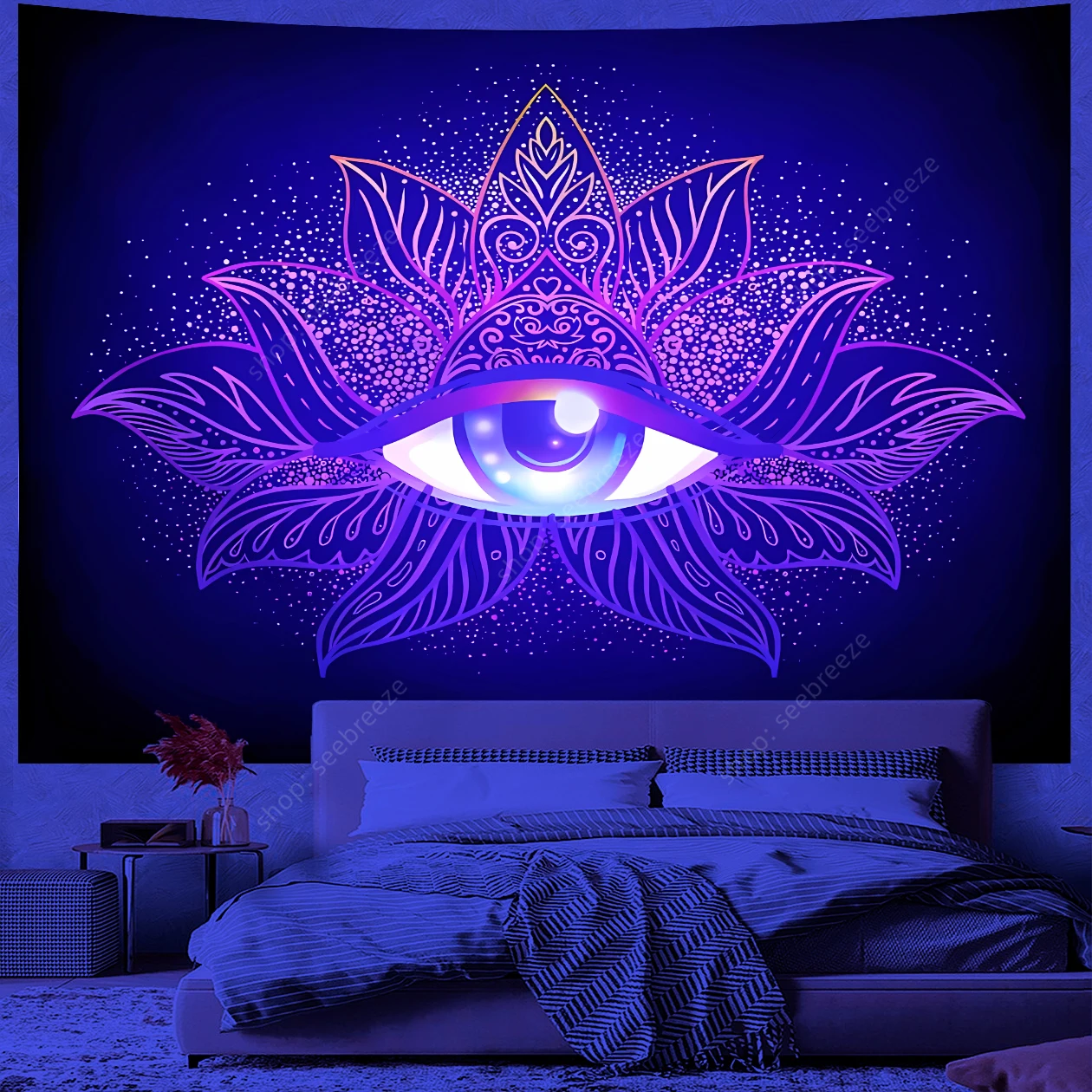 Cosmic Eye of God UV reactive tapestry Psychedelic hippie tapestry wall hanging used for aesthetic room wall decor Ceiling decor