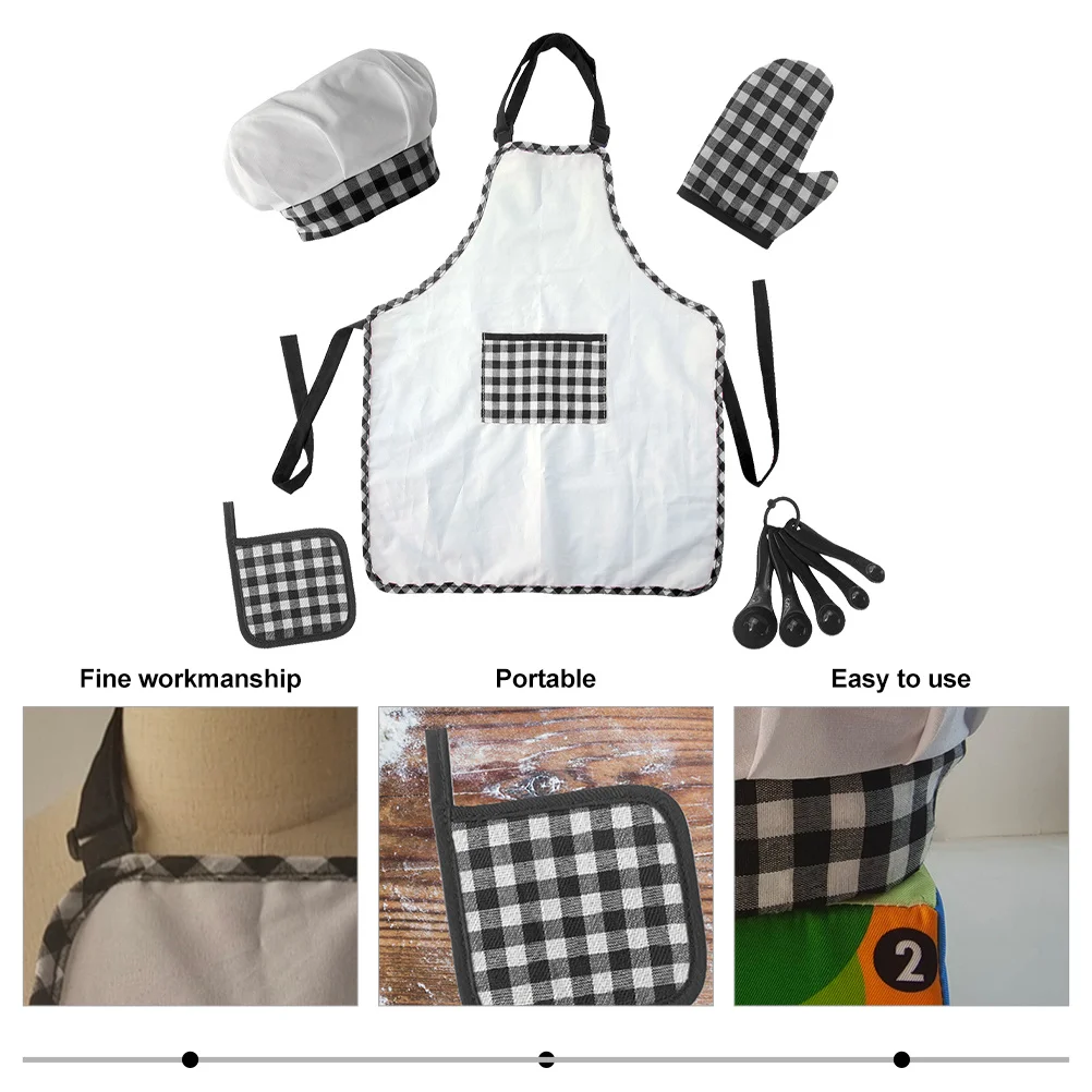 1 Juego de delantal para niños y gorro de Chef, Kit de cocina para niños pequeños, herramientas de horneado para niños de 3 a 8 años, accesorios de cocina preescolar