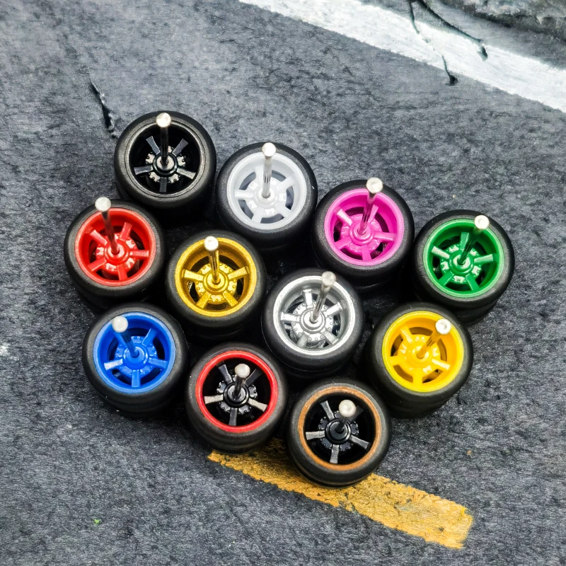 KICARMOD 1/64 ABS Wheels with Rubber Tire Pentagon Styles Modified Parts 11mm Diameter for Model Car Toy Hotwheels