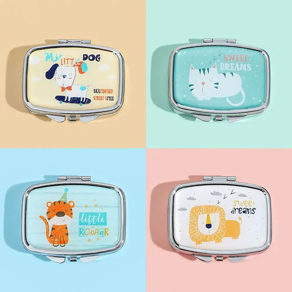 Portátil com espelho hd dos desenhos animados animais caixa de jóias à prova dwaterproof água 2 grade mini caso pílula kawaii multifuncional caixa armazenamento medicina
