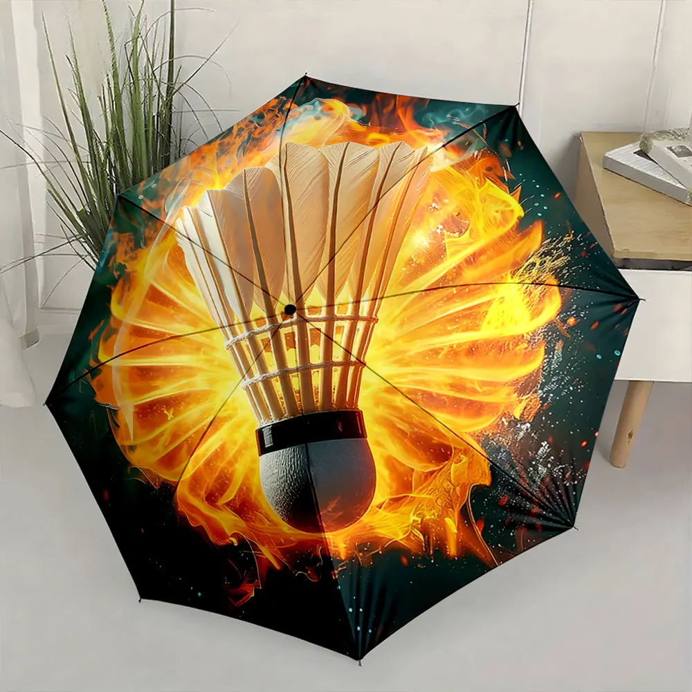 1PC 1PC Fiery badminton shuttlecock design umbrella Print 8 Iron Ribs Folding Umbrella Auto-Open Fashion Sunshade - Aliexpress Deal