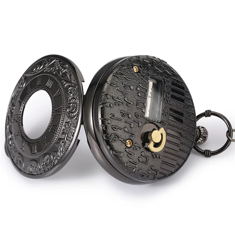 Reloj de bolsillo de cuarzo con cadena colgante para hombre y mujer, reloj de música con diseño de cielo de ciudad, música, números romanos, estilo Steampunk