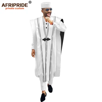 Afrika erkekler giyim Agbada elbise Dashiki gömlek Ankara pantolon kabile şapka düğün akşam kıyafetleri 4 adet AFRIPRIDE A1816011