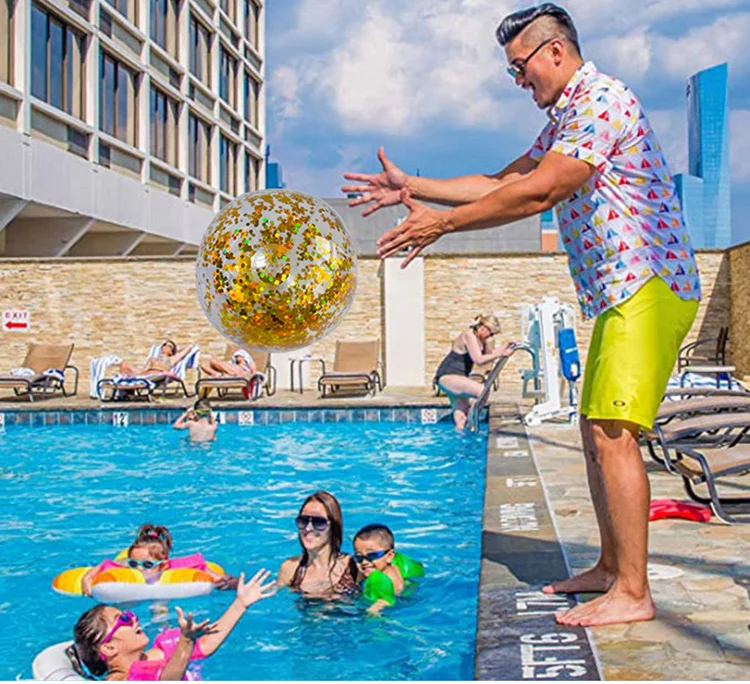 40cm Strand Bälle Aufblasbare Strand Schwimmen Pool Bälle Spielzeug für Kinder Kleinkinder Im Freien Pool Spiel Spielzeug Glanz Wasser Ball mit Inflator