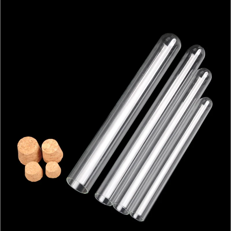 20pcs/lot DIA 12mm 13mm 15mm 18mm Clear Lab Glass Test Tube with Cork Stoppers Round Bottom Tube Container Laboratory Supplies