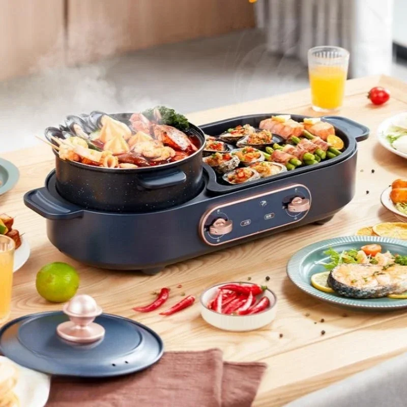 cross-borderHot salesIntelligent Electric Grill and Hot Pot Multi Cooker Smokeless Barbecue Grill Household Electric Roast Pot H