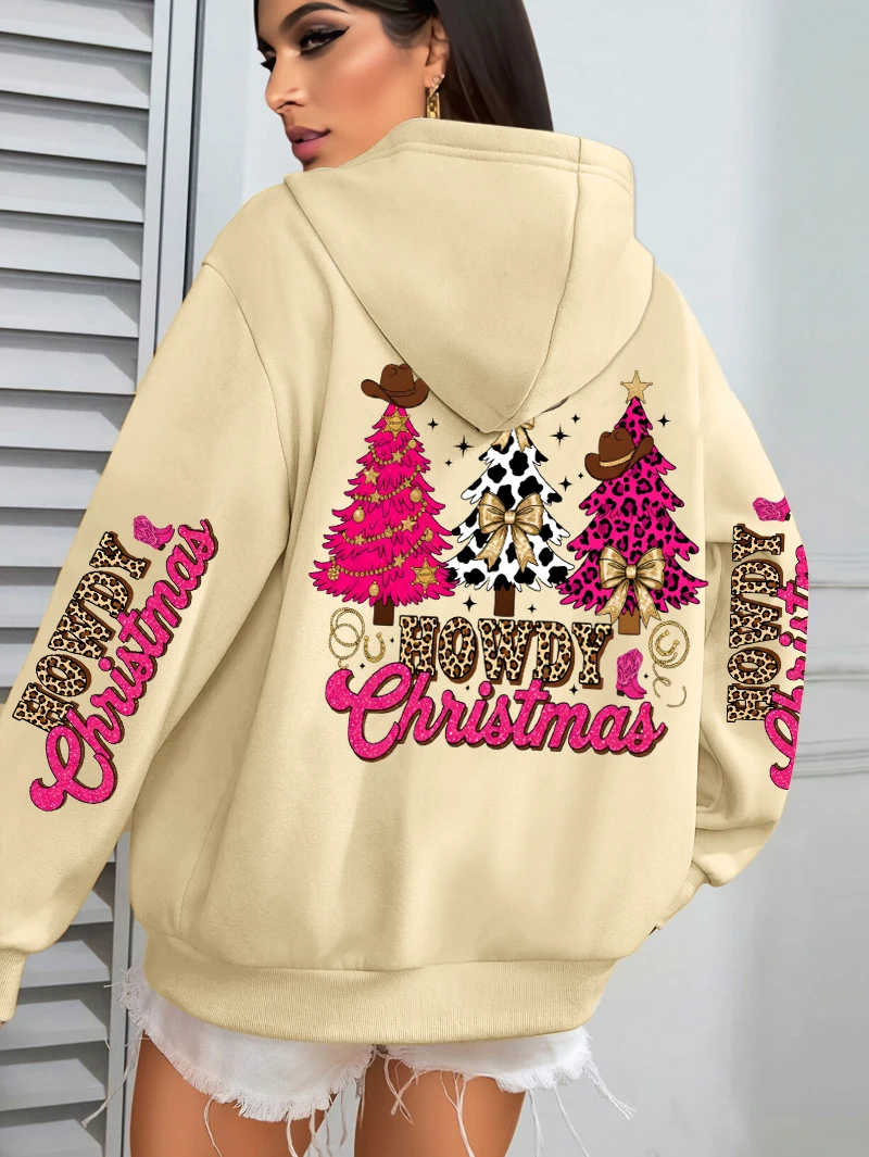 메리 크리스마스 하우디 트리 디자인 후드티 여성 가을 루즈핏 후디 포켓 플리스 Y2K 여성 의류 캐주얼 올매치 스트리트웨어