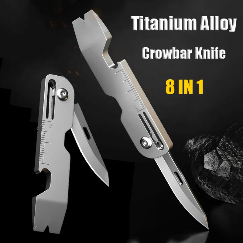 CNC 9 IN 1 TC4 Titanium Alloy Crowbar Knife Bottle Opener Graduated scale Hexagon Wrench EDC Outdoor Tools Multifunction Camping