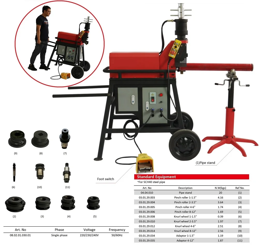 2025 New Pipe Grooving Machine 1 to 12 Inch SCH40 with Wheel Cart and Automatic Hydraulic Pump Included Type