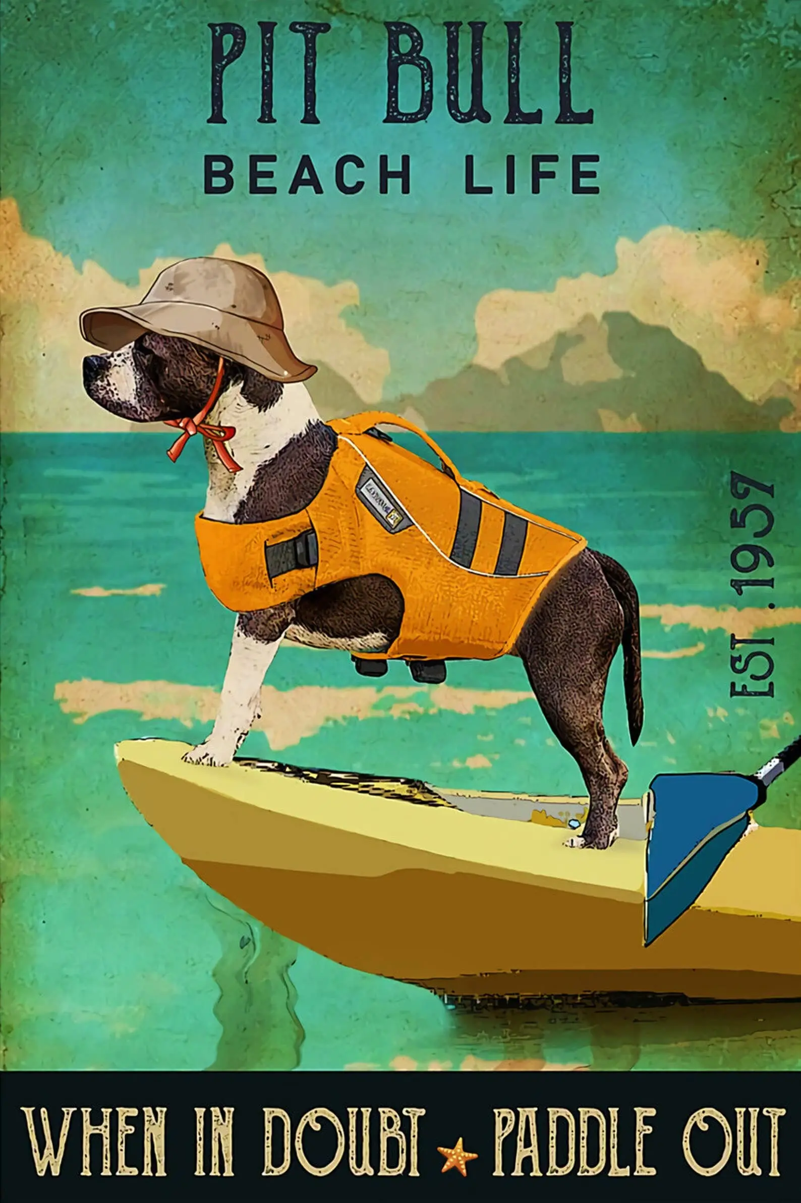 Винтажная металлическая вывеска питбулл для пляжа, металлическая жестяная вывеска, алюминиевый знак для дома, кофе, бара, Настенный декор 8x12 дюймов