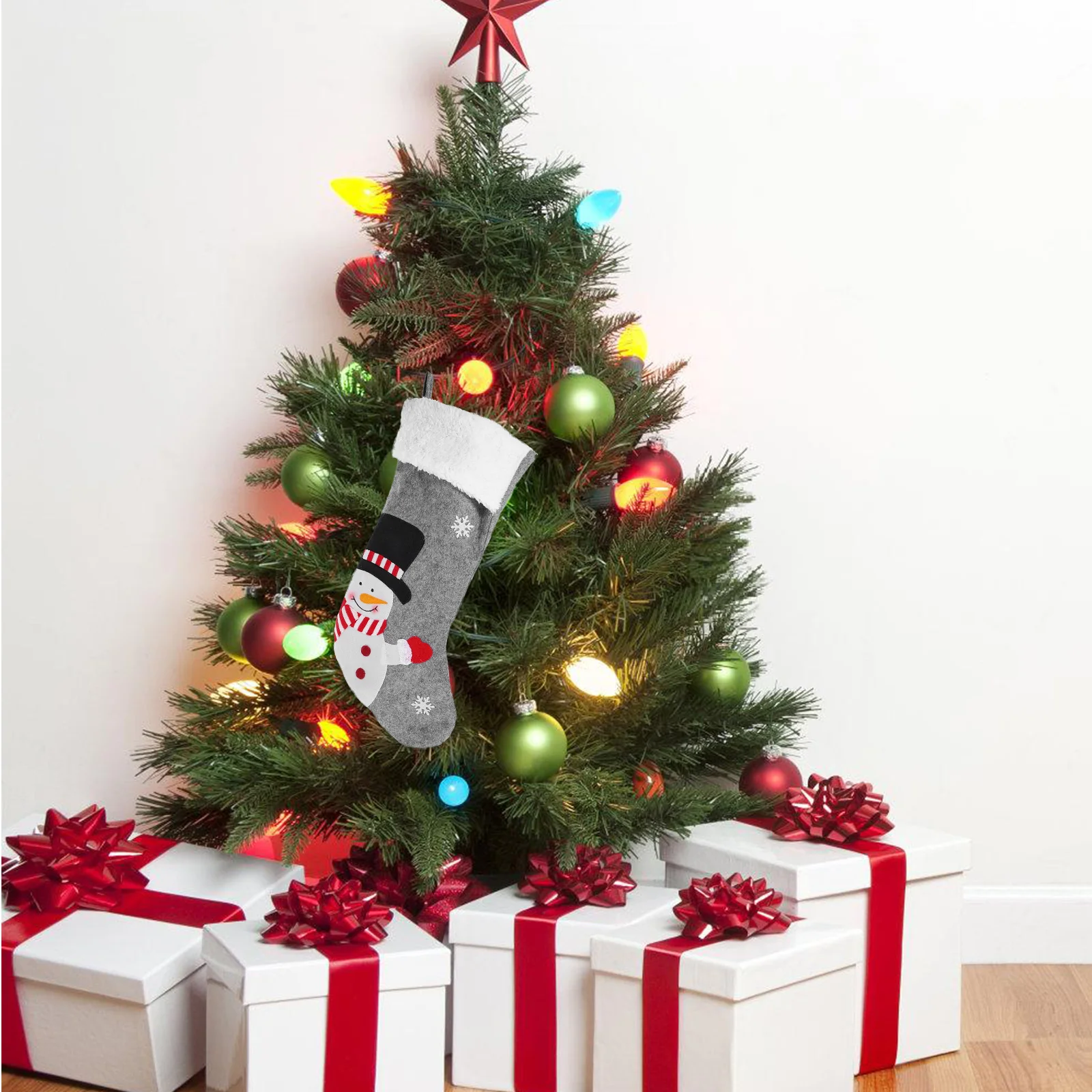 

Gift Bag Christmas Snowman Socks Decorations Indoor Treat Bags Window Grey Winter
