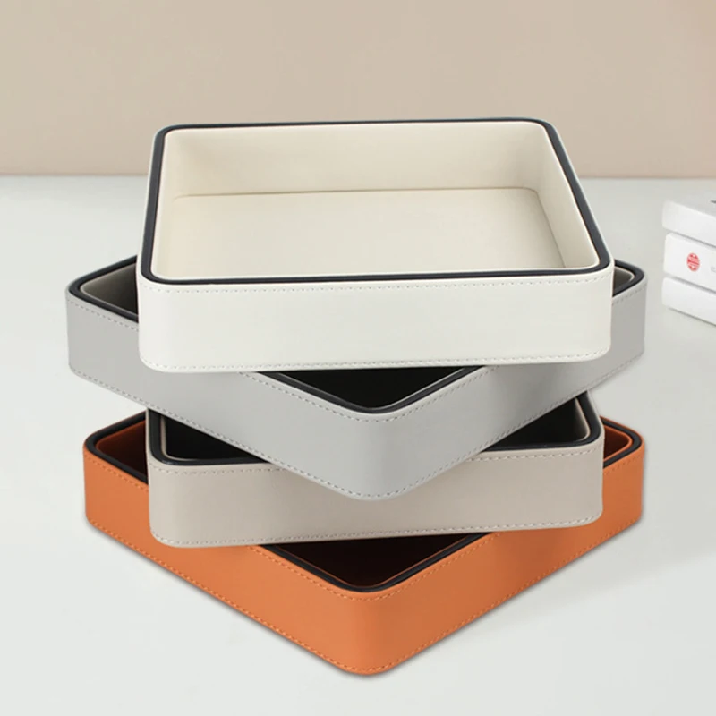 PU Leather Valet Tray Desktop Storage Organizer for Keys Wallet Watch Jewelry Light luxury Entryway Nightstand Storage Box
