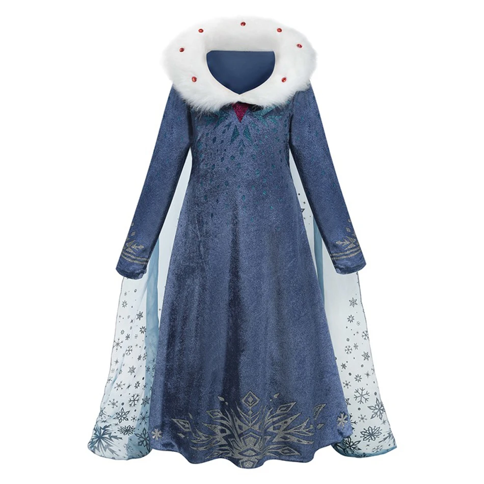 Elsa Dress Snow Queen Costume for Girl Winter Long Sleeve Princess Gown with Cape for Birthday Party Cosplay Christmas Gift