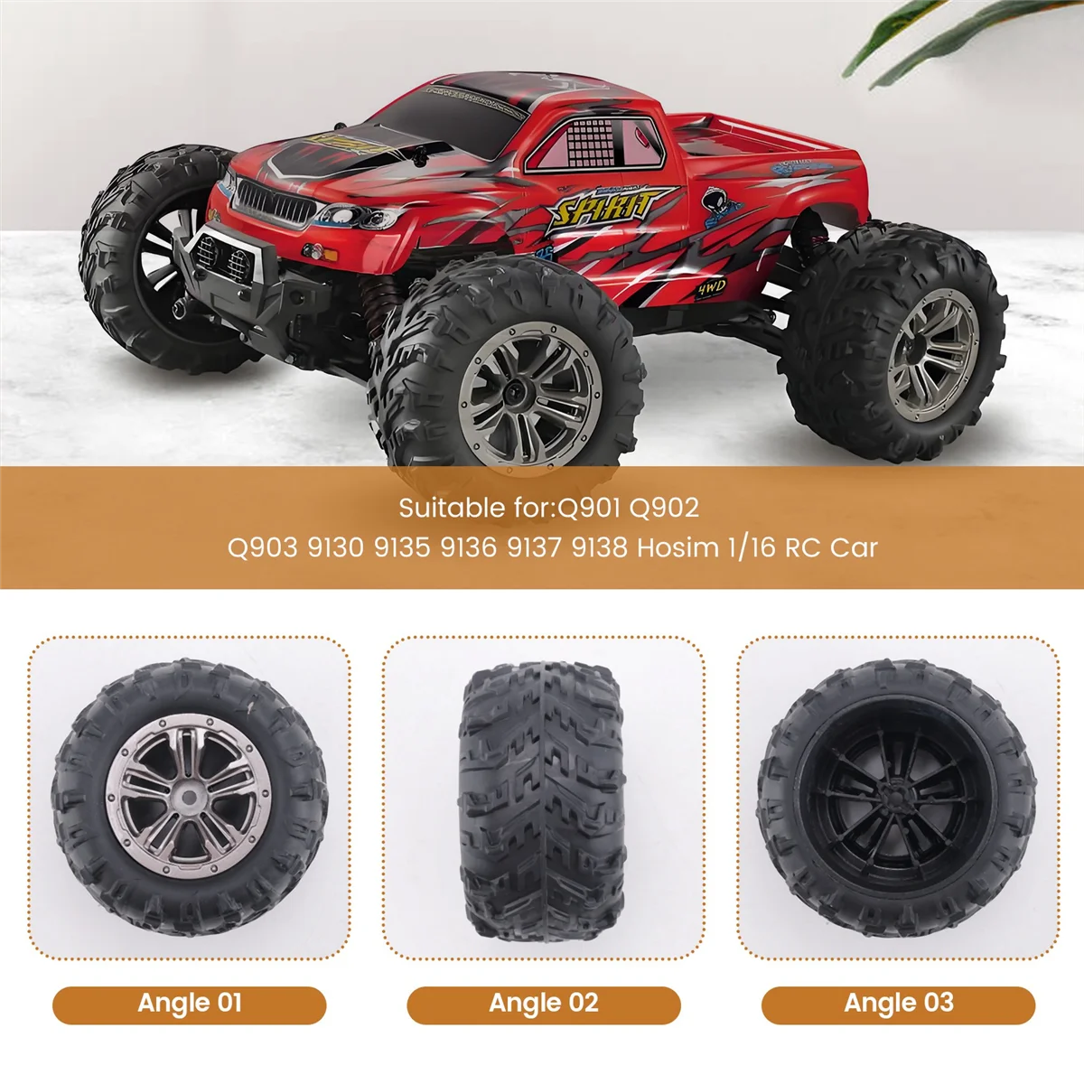 The New 4Pcs 80mm Wheel Tire Tyre for Xinlehong Q901 Q902 Q903 9130 9136 9137 9138 Hosim 1/16 RC Car Upgrade Parts,1