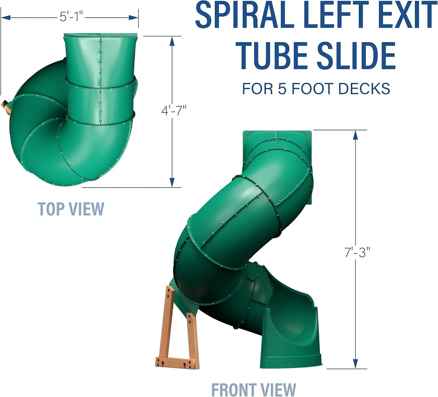 Tall Spiral Tube Slide - 왼쪽 출구, 녹색 - 5피트에 장착됩니다. 데크 높이