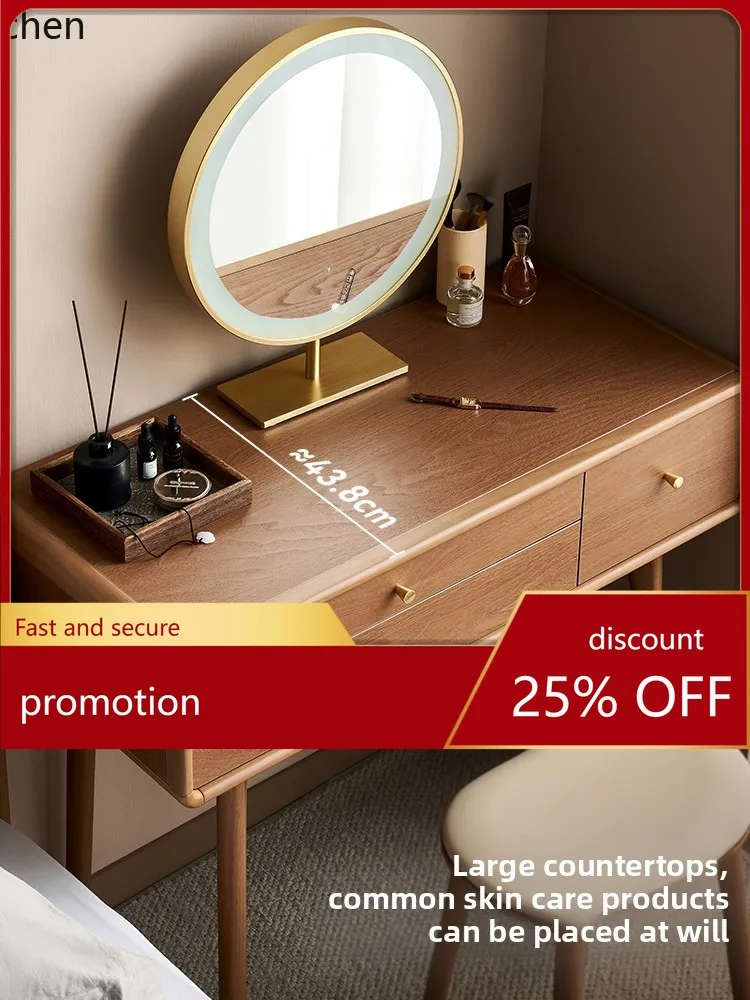 

HXL Dressing Table Bedroom Home Small Apartment Solid Wood Legs Makeup Table with Makeup Mirror