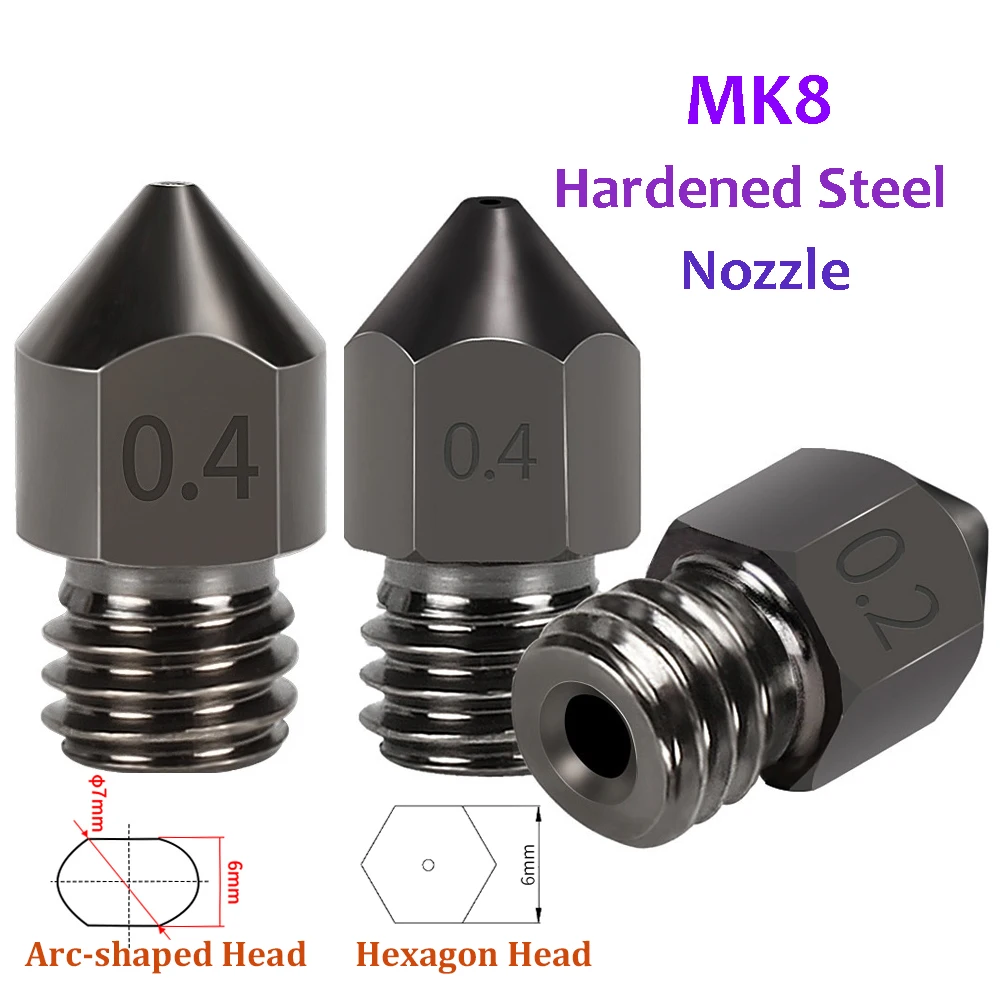 

High Quality 4pcs MK8 Hardened Steel Nozzle 3D Printer Parts M6 Thread MK8 Nozzles For 1.75mm Filament For Ender 3 CR10 KP3S PRO