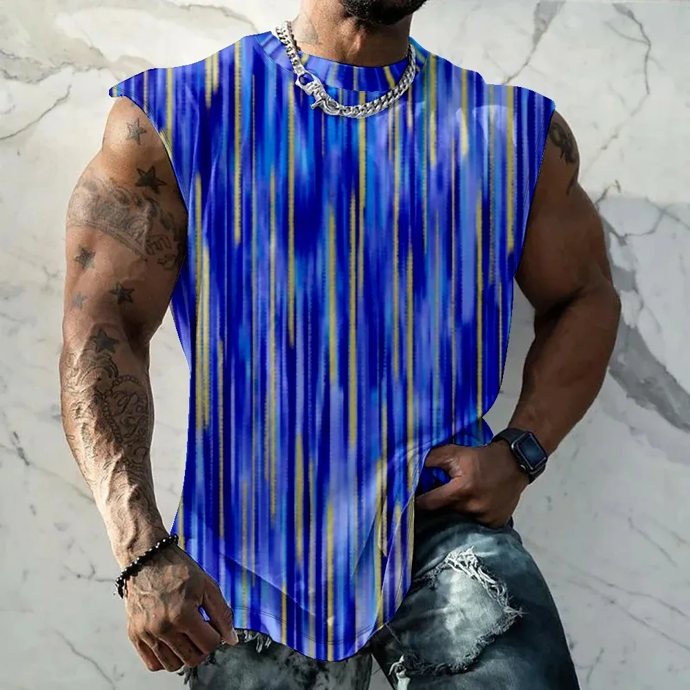 Tank Top Waterfall Flow Printed Colors Sleeveless Bodybuilding Hipster Top Tee Gym Fitness Streetwear Sports Casual Men Clothing