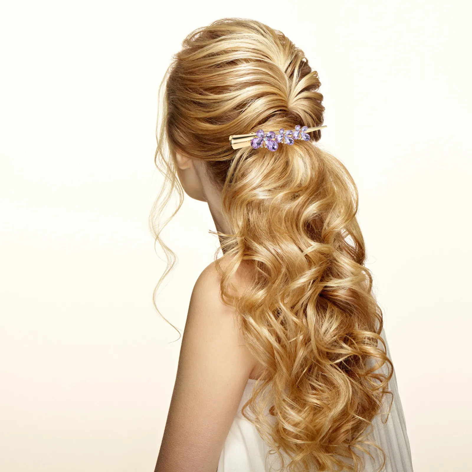 

Блестящая заколка для волос фиолетового цвета, длинная заколка-зажим с кристаллами и стразами в виде бабочки, для женщин, модный аксессуар для укладки волос, свадебный аксессуар