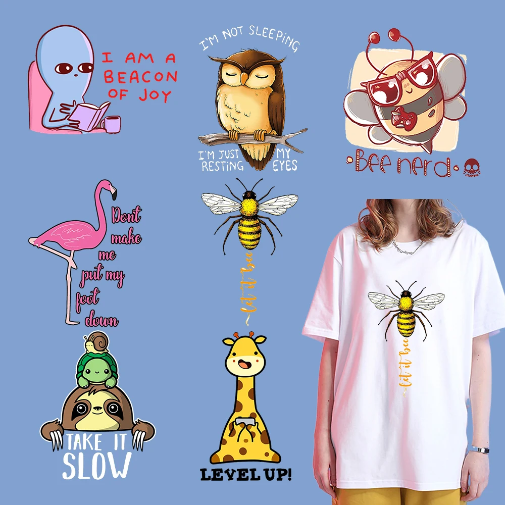 Kawaii Tiere lustige Brief Wärme übertragung Aufkleber High Definition Diy print Aufbügeln Patches für Kissen bezug wasch bare Applikationen
