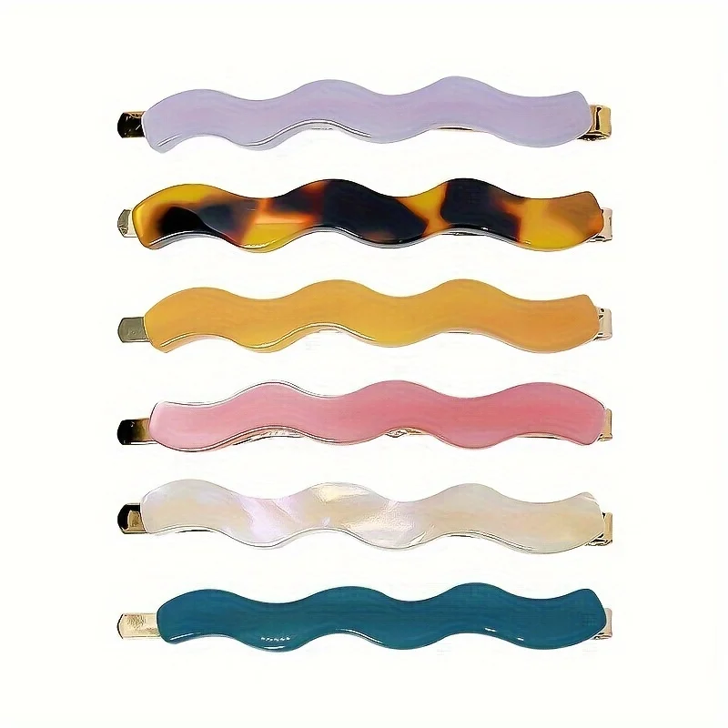 2pcs/set Acetate Hair Clips Simple Cute Wave Geometric Side Pins Hairpin Women Hair Accessories