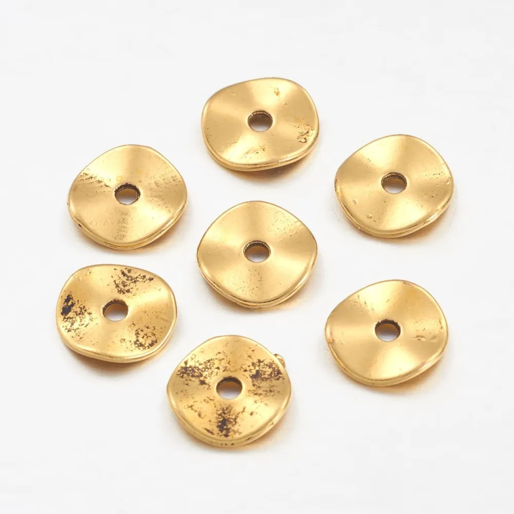 

50PCS Tibetan Style Alloy Wavy Spacer Beads Flat Round Antique Golden Lead Free & Cadmium Free 10x1mm Hole: 2mm