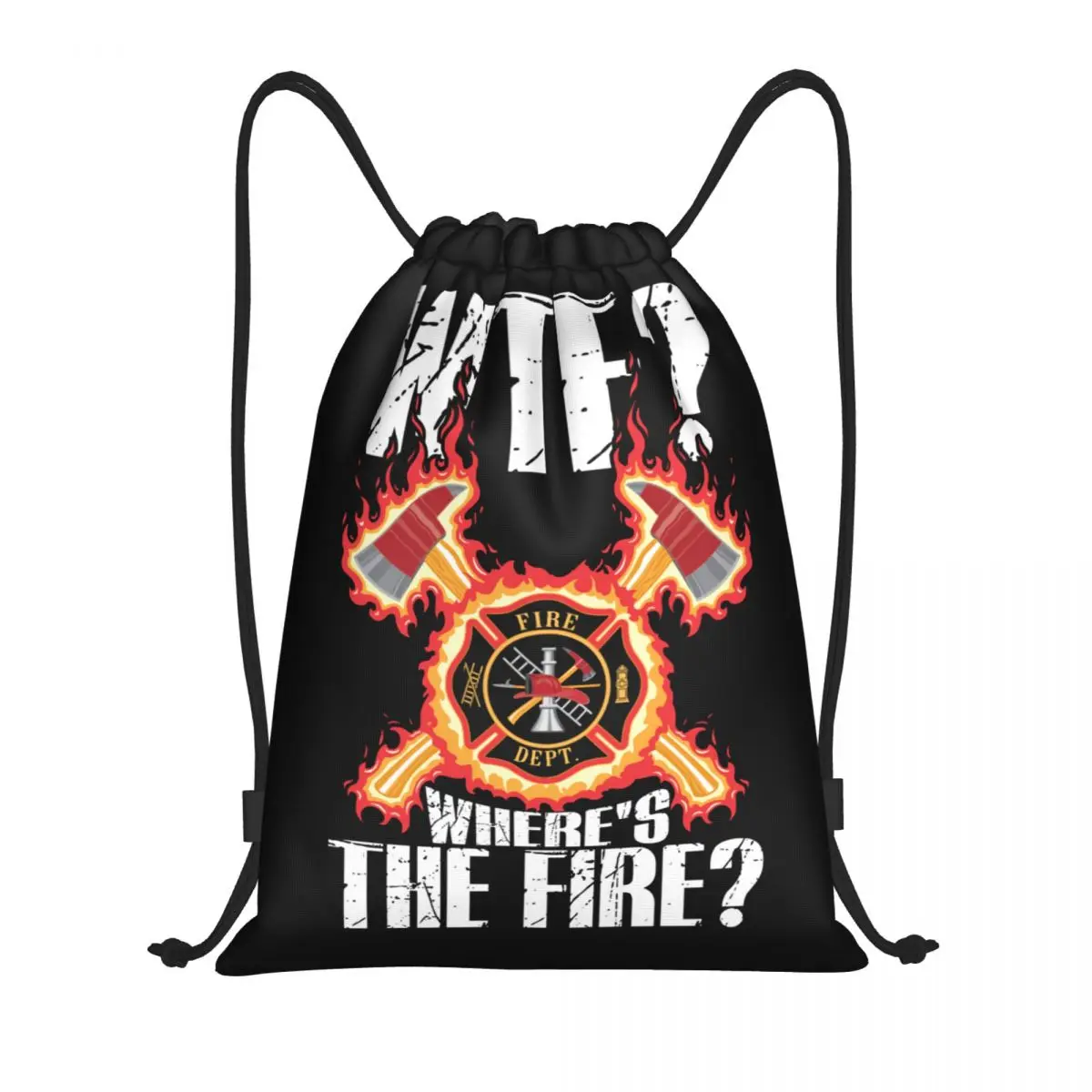 WTF Wheres The Fire Funny Firefighter Drawstring Backpack Sport Gym Sackpack Portable Fire Rescue Fireman Shopping Bag Sack